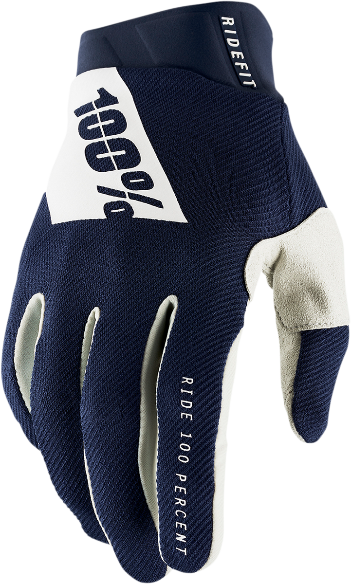 100% Ridefit Gloves Navy/White XL - Durable Neoprene Cuff and Enhanced Grip