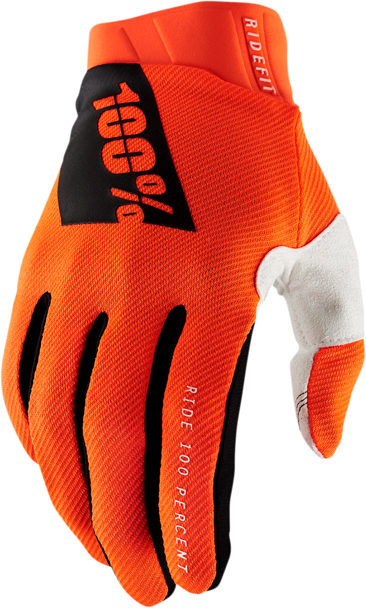 100% Ridefit Gloves - Fluorescent Orange, Small - Durable and Comfortable Cycling Gloves with Enhanced Grip and Tech-Thread Connectivity