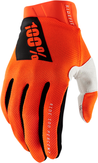 100% Ridefit Gloves - Fluorescent Orange, Small - Durable and Comfortable Cycling Gloves with Enhanced Grip and Tech-Thread Connectivity