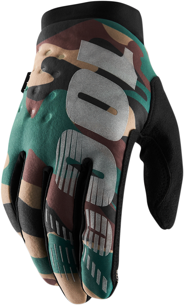 100% Brisker Camo Gloves - Medium with Reflective Graphics and Touch-Responsive Tech-Thread