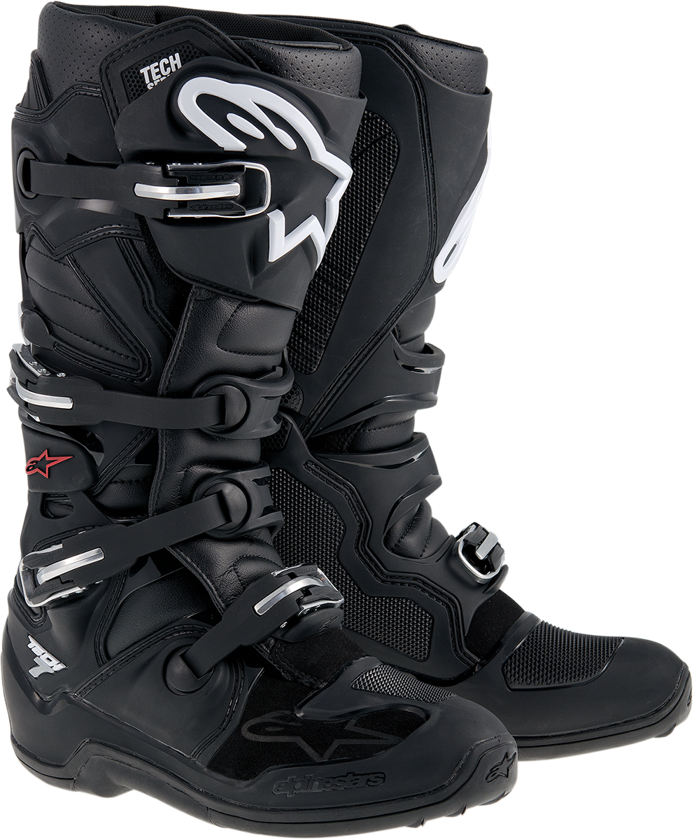 Alpinestars Tech 7 Boots Black US 10 - Durable Off-Road Motorcycle Footwear with Impact Protection