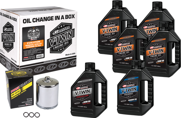 Maxima 90-069016PC V Twin Oil Change Kit with Chrome Filter