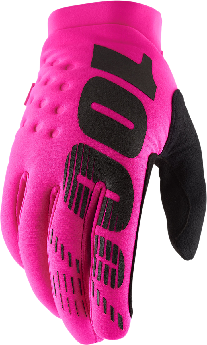 100% Brisker Gloves Neon Pink 2XL - Insulated Soft-Shell Cycling Gloves with Grip and Reflective Features
