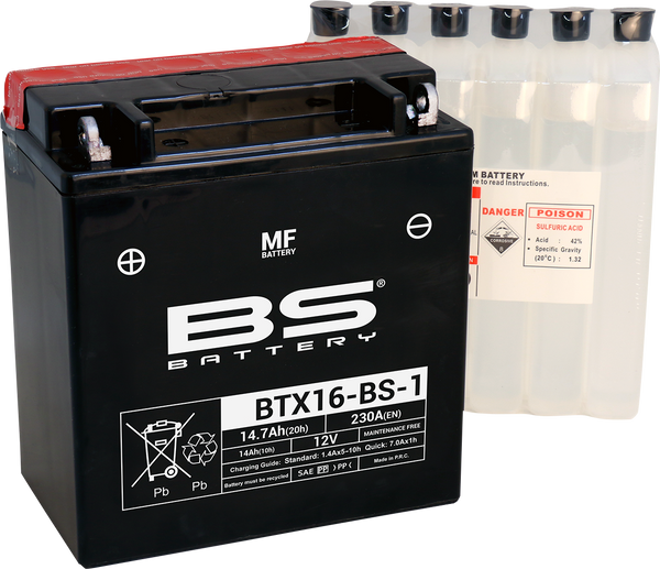 BS BATTERY BTX16-BS-1 (YTX) Maintenance-Free Battery - Part Number 300623