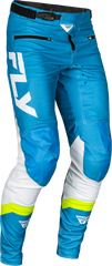 FLY RACING Youth Rayce Bicycle Pants Blue/White/Lime Green Sz 22 - Durable & Lightweight