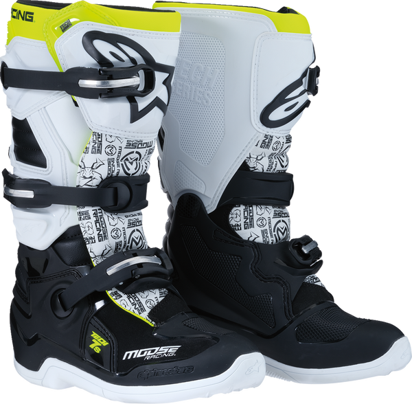 MOOSE RACING Youth Tech 7S Boots - Black/White/Yellow - US 6 (Part Number: 0215024-125-6)