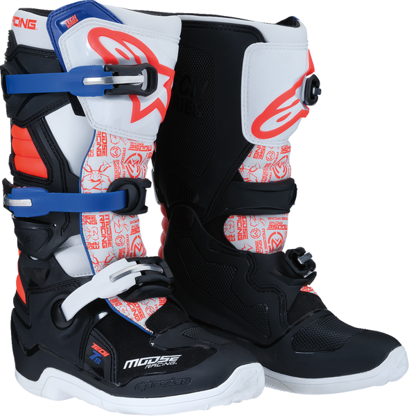 MOOSE RACING Youth Tech 7S Boots - Black/White/Red/Blue - US 2 - Part Number 0215024-1297-2