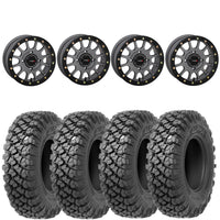 System 3 SB5 Beadlock Wheels Gunmetal Gray on Valor Alpha Tires – UTV Wheel & Tire Kit (Set of 4) 4/137