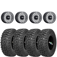 Metal FX Delta Beadlock Wheels (Black Contrast Cut) on Sedona Trail Saw Tires – UTV Wheel & Tire Kit