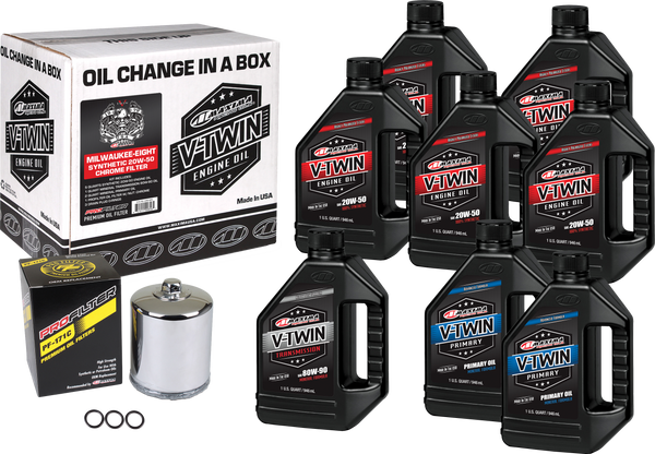 MAXIMA V Twin Oil Change Kit Syn M8 Chrome Filter - Part Number 90-129018PC