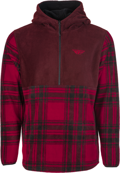 FLY RACING 354-00222X Fly Half Zip Pullover Hoodie in Red Plaid - 2X