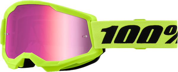 100-PERCENT Strata 2 Junior Goggle Neon Yellow Mirror Pink Lens - Part #50032-00010