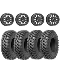Valor Offroad V09 BRUSHED CHARCOAL beadlocks mounted on Valor Offroad Alpha tires