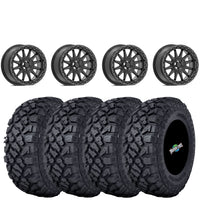 Valor Offroad V09 Brushed Charcoal Beadlocks on Kenda Klever X/T Tires – UTV Wheel & Tire Kit