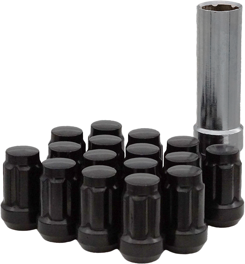 16/Pk 12mmx1.25 Tapered Lug Nuts 60 Splined Black