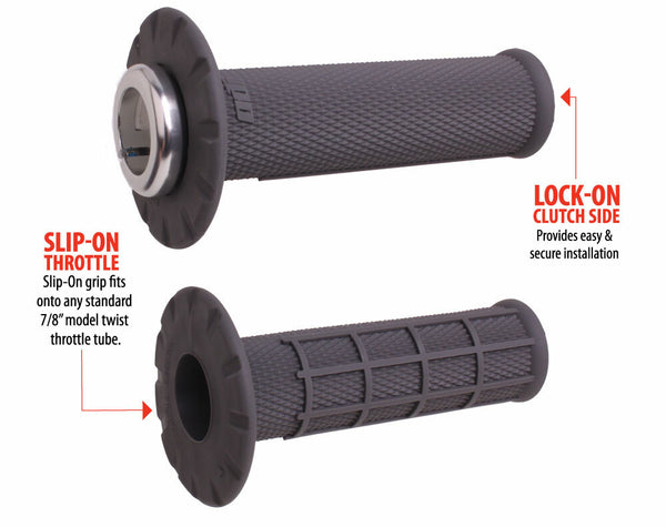 ODI Half Waffle Lock-On Grips - Graphite/Silver (Part #H21UHWH)