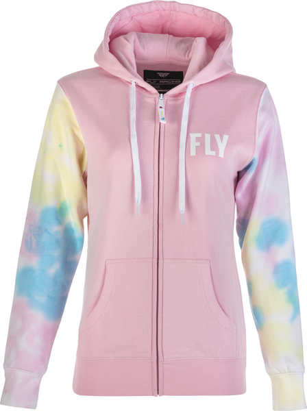 FLY RACING Women's Fly Tie Dye Zip Up Hoodie - Pink/Yellow/Blue MD