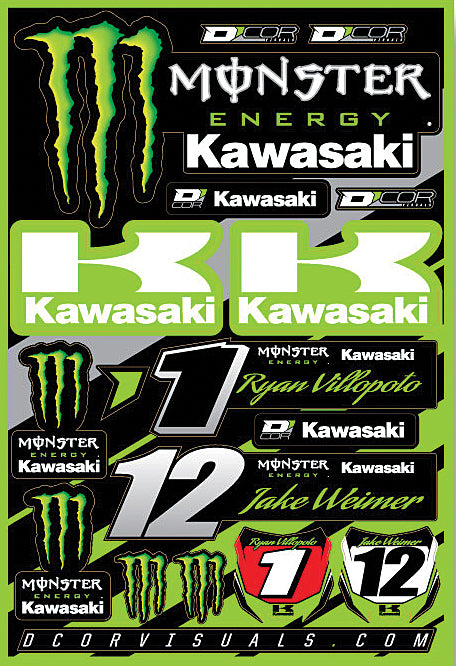Decal Sheet Team Monster Energy Kawasaki 12"X18"