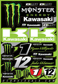 Decal Sheet Team Monster Energy Kawasaki 12"X18"