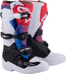 Alpinestars Tech 7S Boots White/Black/Rainbow Size 4 - Youth Protection and Performance