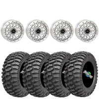 System 3 SB6 Beadlock Machined Wheels Mounted on AMS M1 Evil Tires – Pre-Mounted UTV Wheel & Tire Kit 5/4.5
