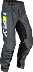 FLY RACING Youth Kinetic Prix Pants - Ice Grey/Charcoal/Hi Vis Sz 18