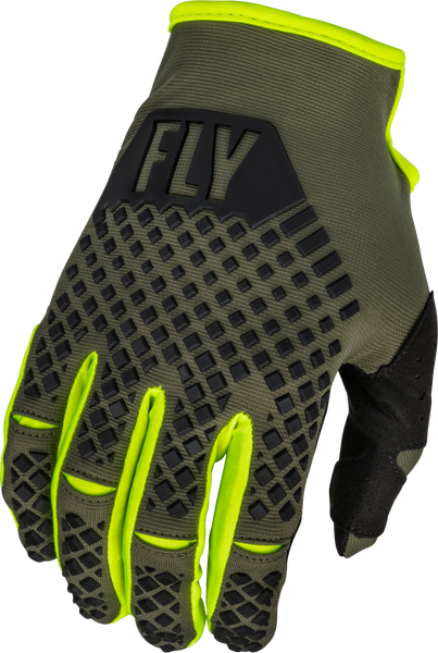 FLY RACING Youth Kinetic Gloves Olive Green/Hi Vis Yl - Protective and Comfortable