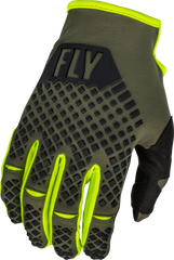 FLY RACING Youth Kinetic Gloves Olive Green/Hi Vis Yl - Protective and Comfortable