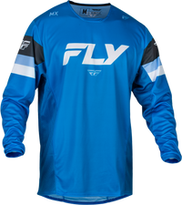 FLY RACING Youth Kinetic Prix Jersey Bright Blue/Charcoal/White YXL - Comfort and Performance