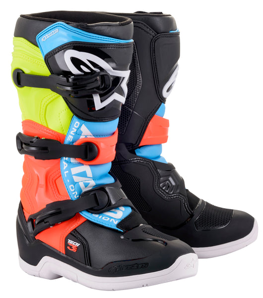 Alpinestars Tech 3s Youth Boots Black/Yellow Fluorescent/Red Fluorescent Size 03 - 2014018-1538-3