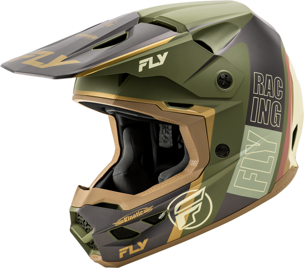 FLY RACING Kinetic Rally Helmet - Matt Moss Grey/Khaki/Off White - Size Small (A0030594SM)