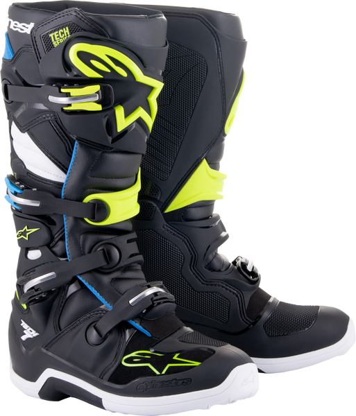 Alpinestars Tech 7 MX Boots Black/Enamel Blue/Fluo Yellow Size 16 - 2012014-1795-16