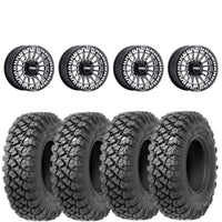 Metal FX Delta Beadlock Wheels (Black Contrast Cut) on Valor Offroad Alpha Tires – UTV Wheel & Tire Kit