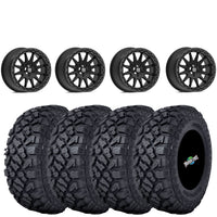 Valor Offroad V09 Satin Black Beadlocks on Kenda Klever X/T Tires – UTV Wheel & Tire Kit
