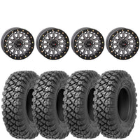 System 3 SB6 Gunmetal Beadlock Wheels on Valor Alpha Tires – UTV Wheel & Tire Kit