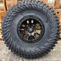 Valor V15 Black Beadlock Wheels + Obor Roc Scraper Tires (Mounted Kit) – Fits UTVs with 5/4.5 Bolt Pattern