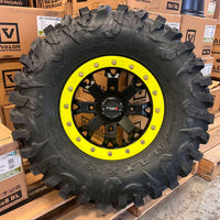 System 3 SB4 Beadlocks W/ Lime Squeeze rings mounted on Maxxis Carnivore RT Tires