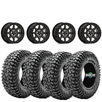 Valor V13 Dark Tint Beadlock Wheels + Obor Roc Scraper Tires (Mounted Kit) – Fits UTVs with 4/137 Bolt Pattern