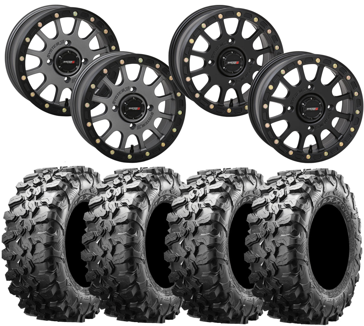 System 3 SB-5 Black Beadlock Wheel and Maxxis Carnivore Tire Kit