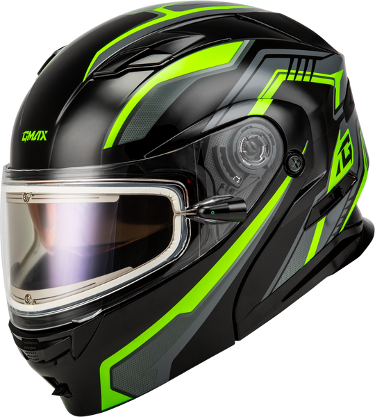 GMAX MD-01S Transistor Snow Helmet with Electric Shield - Black/Grey/Green - Large