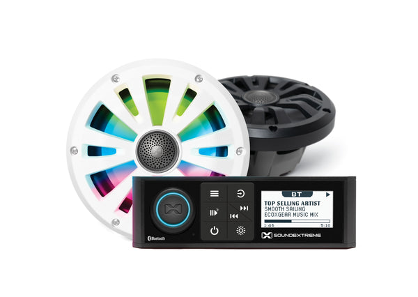 ECOXGEAR SEI-MRN1DIN65 Marine DIN Radio with LED Controller and 6.5" Speakers