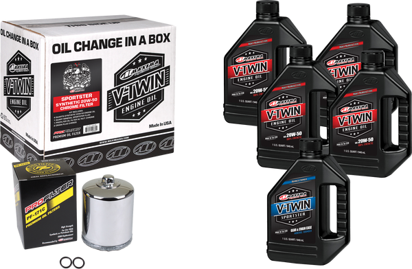 MAXIMA V Twin Oil Change Kit with Chrome Filter - Part Number 90-119015PC