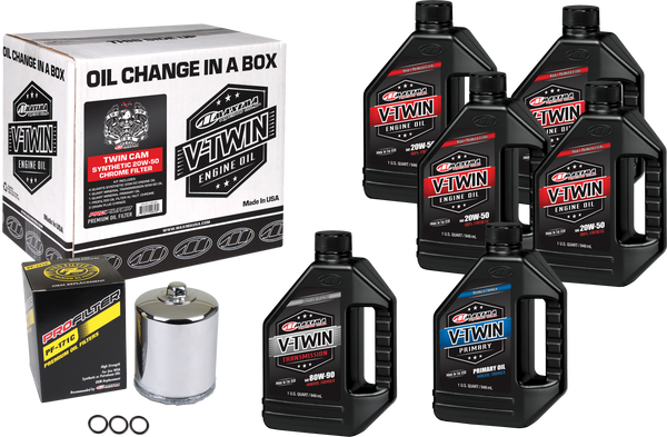 MAXIMA V Twin Oil Change Kit - Synthetic TC with Chrome Filter, Part Number 90-119016PC