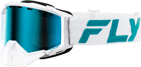 FLY RACING Zone Elite Snow Goggle FLB-24ZP2 - White/Teal with Sky Blue Polarized Smoke Lens