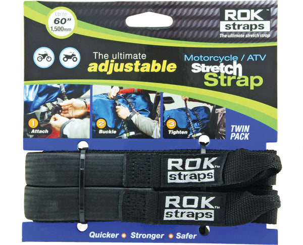 ROKSTRAPS ROK10025 Motorcycle Strap - 18" to 60" Adjustable Black Cargo Strap