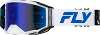 FLY RACING Zone Pro Goggle White/Blue with Dark Blue Mirror/Smoke Lens - Part 37-5188