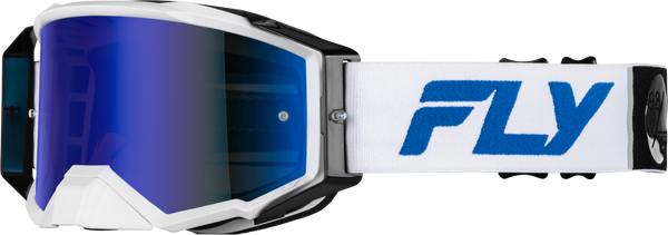 FLY RACING Zone Pro Goggle White/Blue with Dark Blue Mirror/Smoke Lens - Part 37-5188