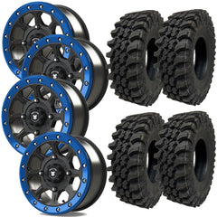 Bullite BT03 Ruler Beadlock Black or Gunmetal w/Sky Blue Ring SUPERGRIP K9 XT Wheel Tire Kit