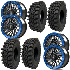 Bullite Rings BT08 Blade Beadlock Black or Gunmetal w/Sky Blue Ring SUPERGRIP K9 XT Wheel Tire Kit