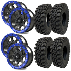 Bullite BT06 Berserker Beadlock Black or Gunmetal w/Velocity Blue Ring SUPERGRIP K9 XT Wheel Tire Kit